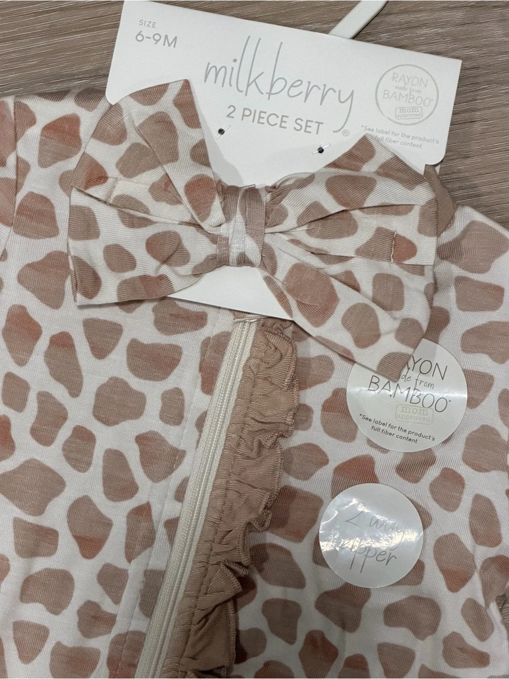Milkberry size 6-9 months giraffe print sleeper pajamas outfit